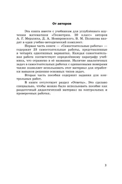 Геометрия. 10 класс.  Углублённый уровень. Самостоятельные и контрольные работы 2