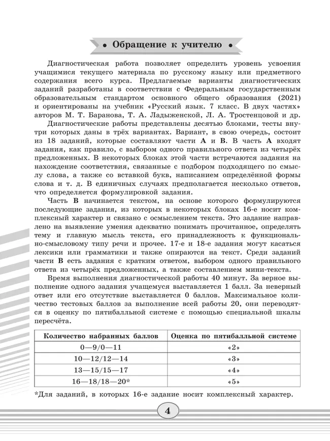 Русский язык. 7 класс. Диагностические работы 17