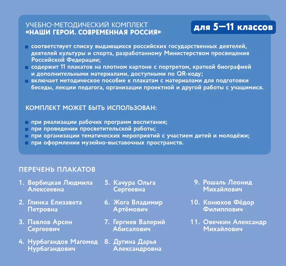Наши герои. Современная Россия. Учебное наглядное пособие для 5-11 классов. Комплект плакатов (11 шт.) и методическое пособие 9