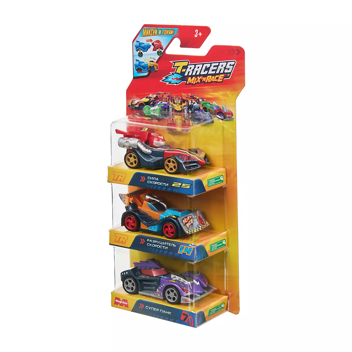 Игровой набор из 3 машинок разборных T-RACERS MIX 'N RACE со сменными деталями, в блистере №4 12
