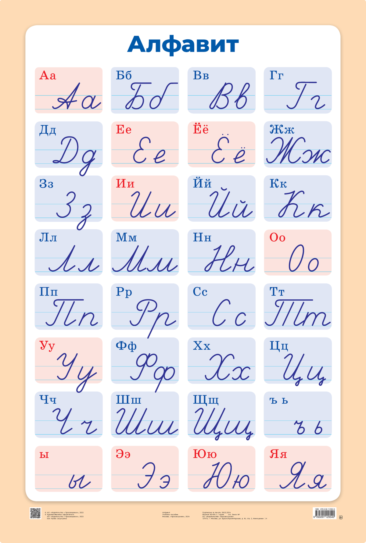 Алфавит (печатные и рукописные буквы русского алфавита). Демонстрационная таблица для начальной школы 2