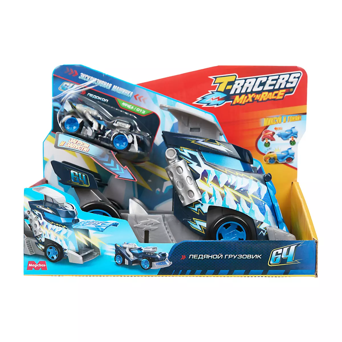 Игровой набор T-RACERS MIX 'N RACE синий (эксклюзивная машинка и грузовик-лончер) 19