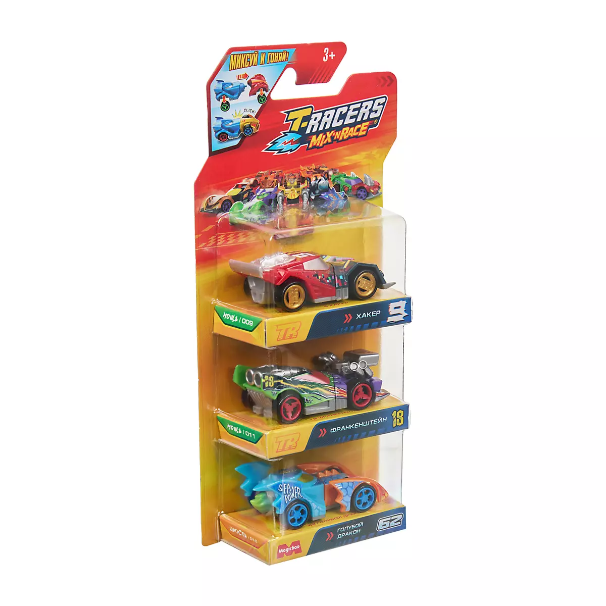 Игровой набор из 3 машинок разборных T-RACERS MIX 'N RACE со сменными деталями, в блистере, №3 3