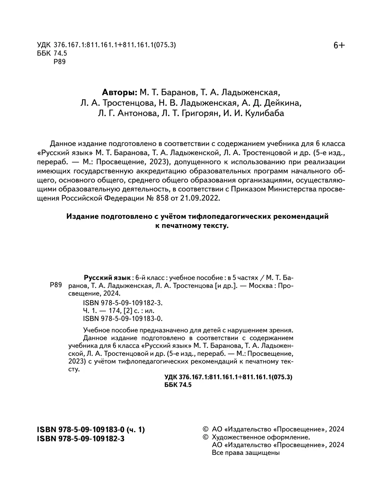 Русский язык. 6 класс. Учебное пособие. В 5 ч. Часть 1 (для слабовидящих обучающихся) 10