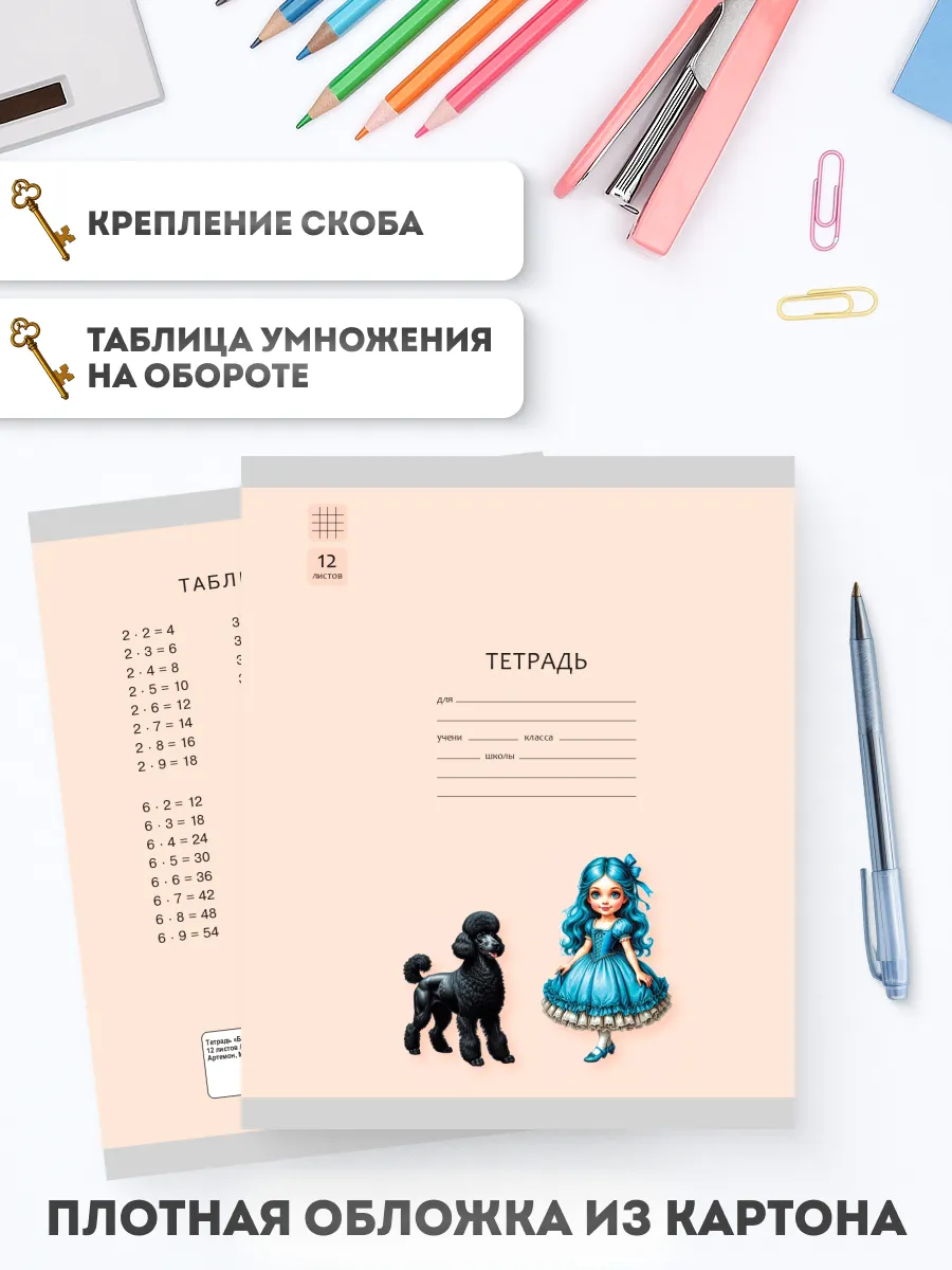 Тетрадь «Буратино». 12 листов / клетка – Артемон, Мальвина. Набор 5 шт. 7