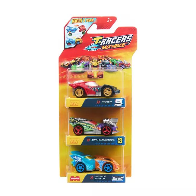 Игровой набор из 3 машинок разборных T-RACERS MIX 'N RACE со сменными деталями, в блистере, №3 18
